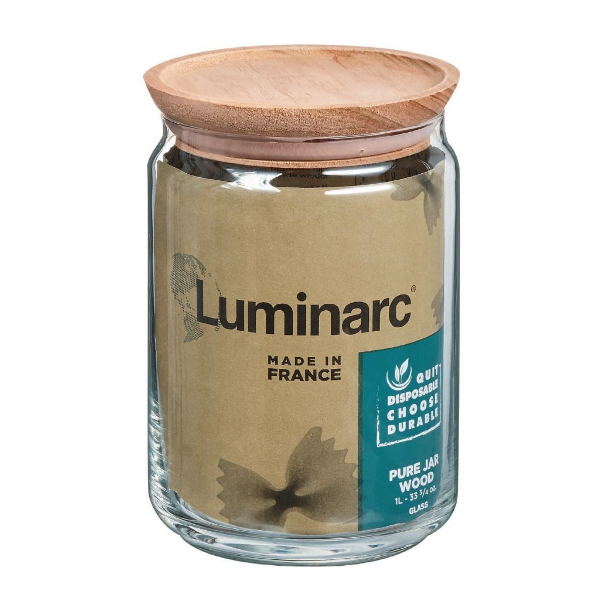 Picture of Luminarc Pure Jars & Wood Lids 1Ltr (6 Pack)