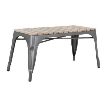 Picture of Bolero Bistro Indoor Bench Slatted Mango Wood & Gunmetal Frame 850mm (2 Pack)
