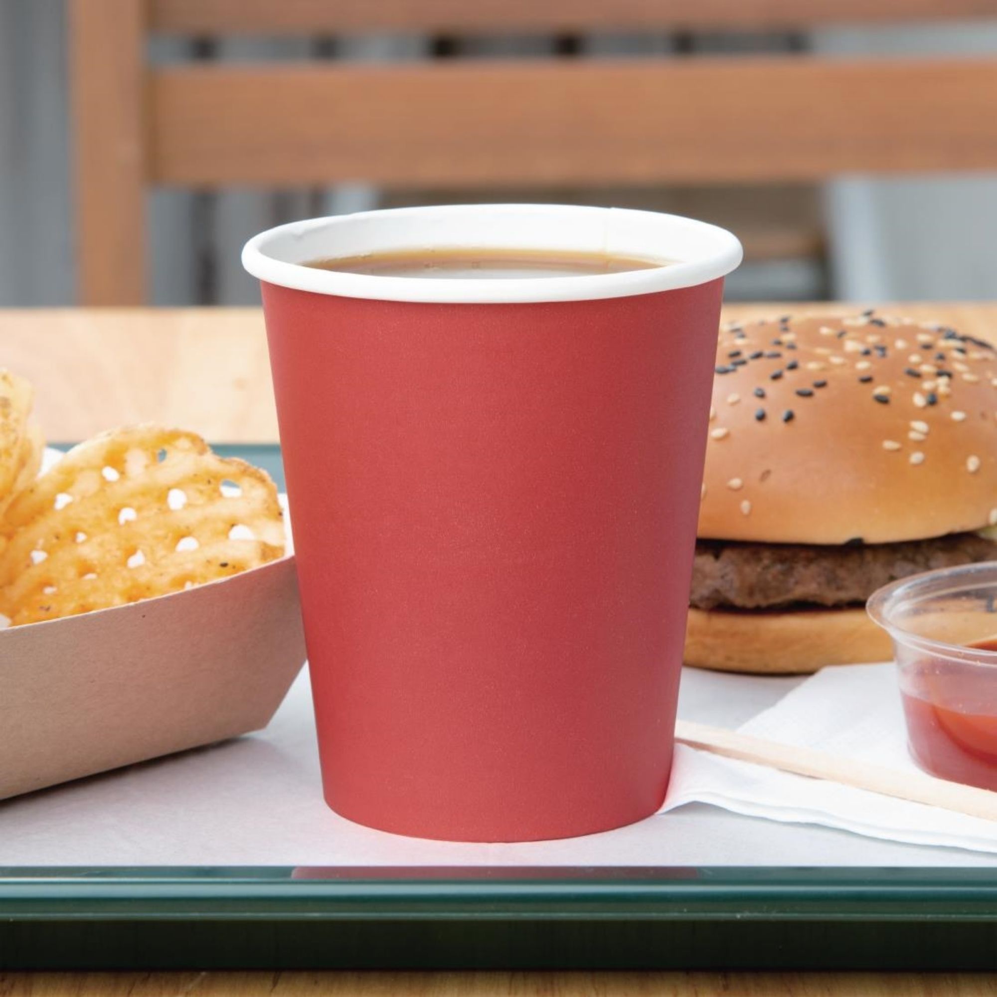 Picture of Fiesta Recyclable Single Wall Takeaway Coffee Cups Red 225ml / 8oz (1000 Pack)
