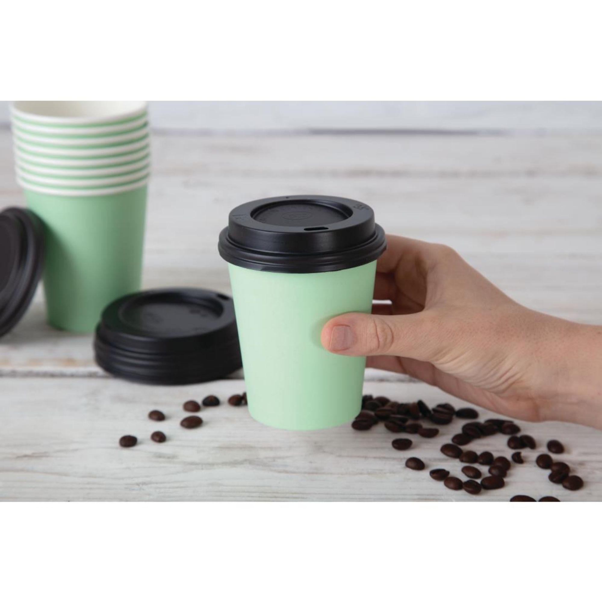 Picture of Fiesta Recyclable Coffee Cups Single Wall Turquoise 225ml / 8oz (50 Pack)