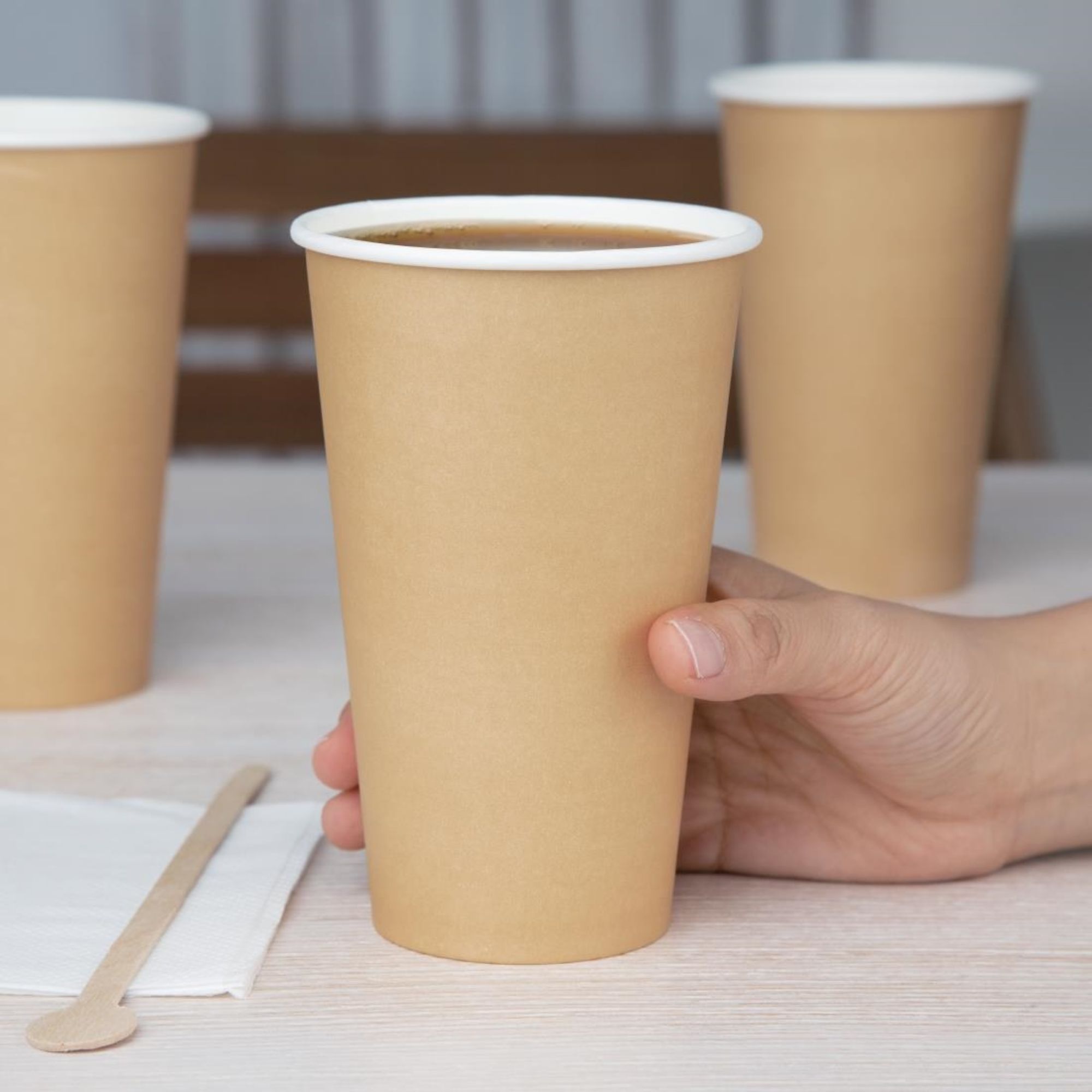 Picture of Fiesta Recyclable Single Wall Takeaway Coffee Cups Kraft 455ml / 16oz (1000 Pack)